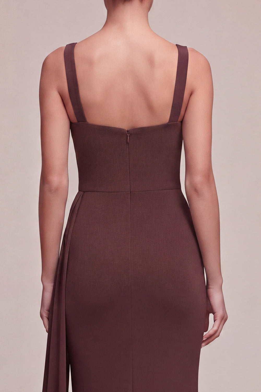 Brown Square Neck Long Mermaid Formal Dress with Side Cape