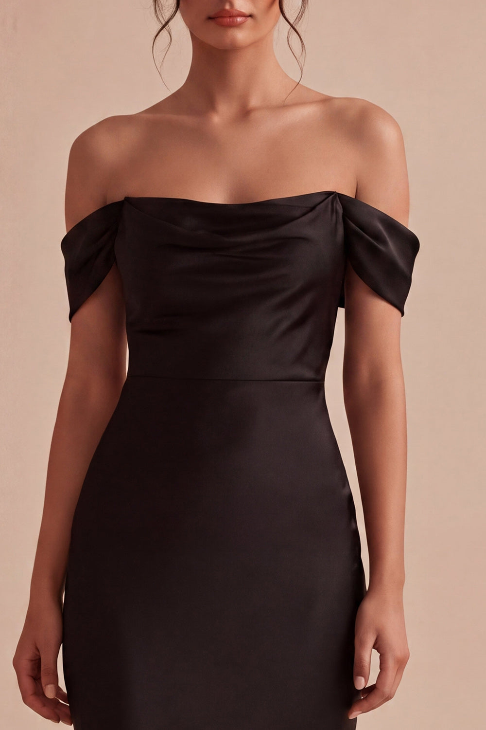 Black Off the Shoulder Mermaid Satin Long Formal Dress