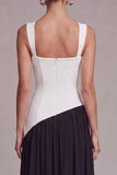 Black and White Square Neck Long Sheath Formal Dress with Slit