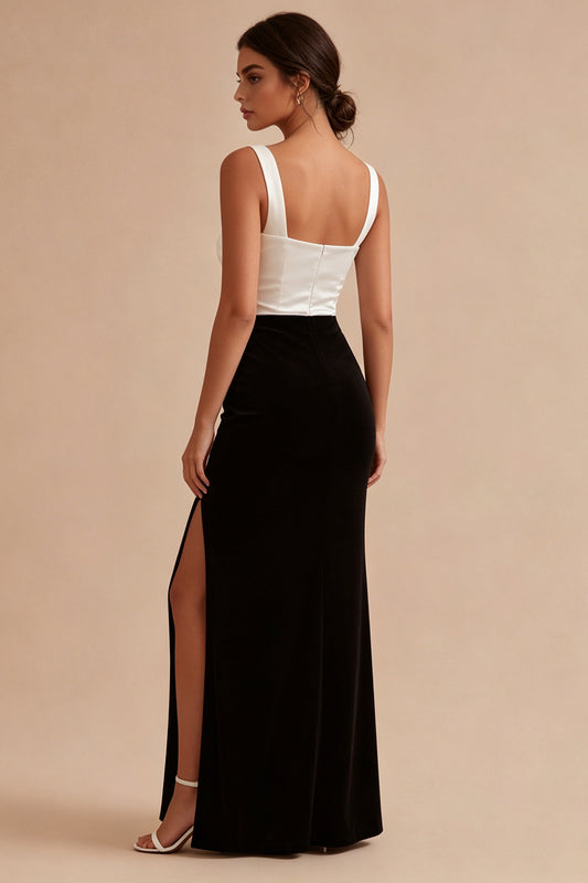 Black and White Thick Straps Long Mermaid Formal Dress with Slit