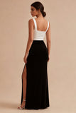 Black and White Thick Straps Long Mermaid Formal Dress with Slit