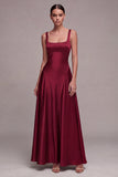 Square Neck Plum A Line Long Formal Dress