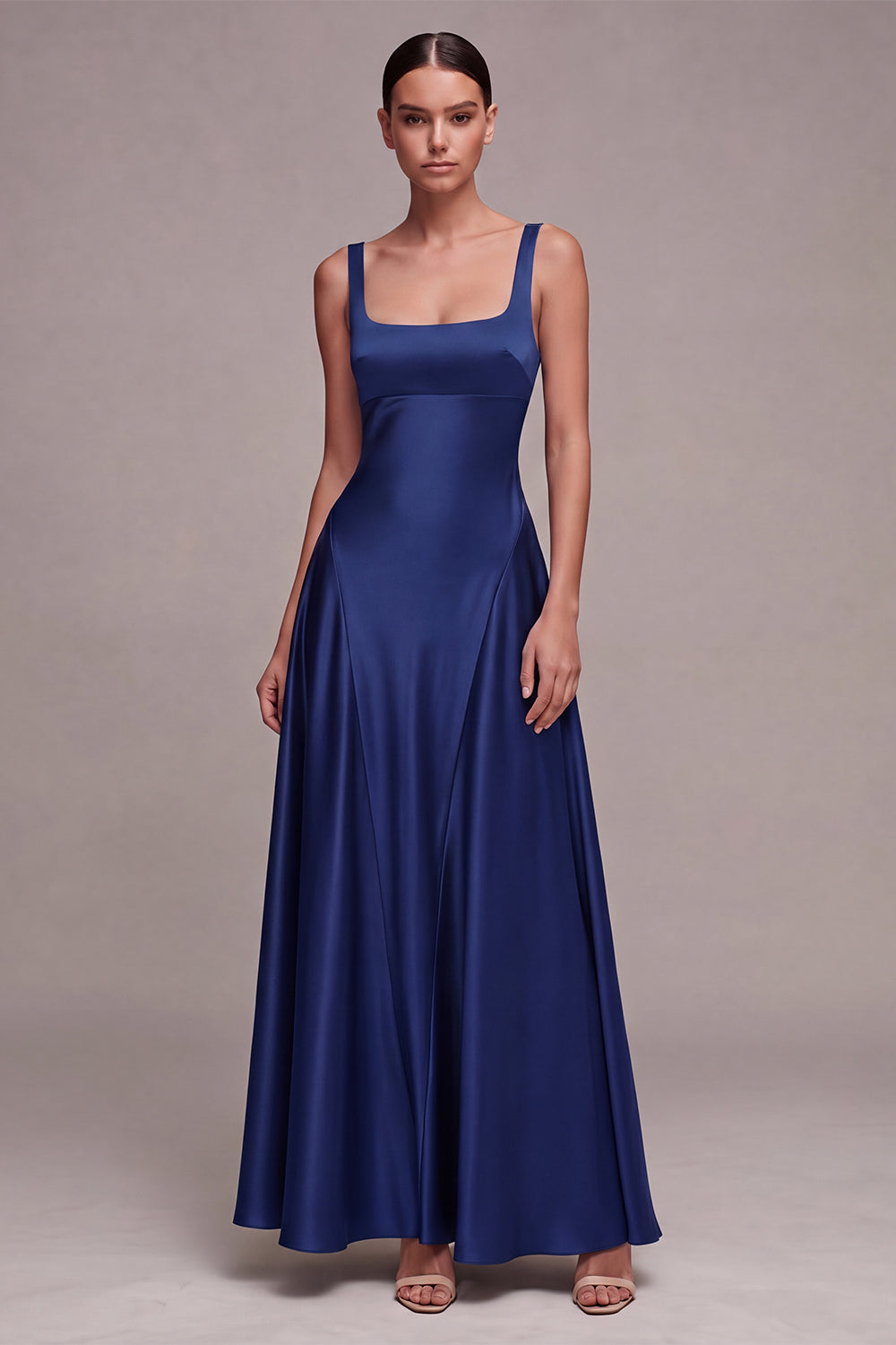 Square Neck Plum A Line Long Formal Dress