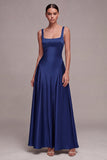 Square Neck Plum A Line Long Formal Dress