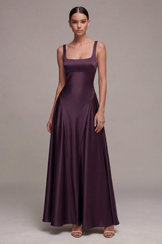 Square Neck Plum A Line Long Formal Dress