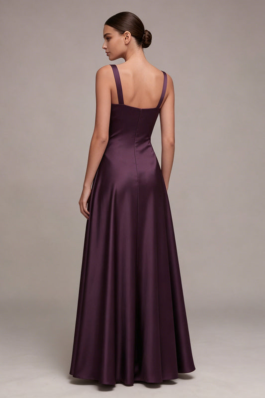 Square Neck Plum A Line Long Formal Dress