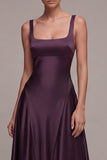 Square Neck Plum A Line Long Formal Dress