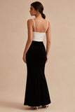 Black and White Spaghetti Straps Ruched Long Mermaid Formal Dress with Slit