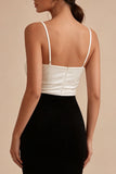 Black and White Spaghetti Straps Ruched Long Mermaid Formal Dress with Slit