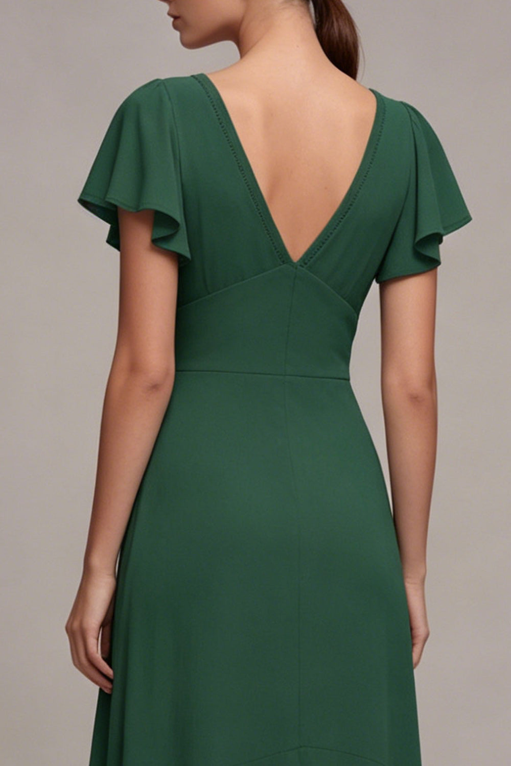 Dark Green V-Neck High Low A Line Formal Dress