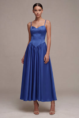 Royal Blue Spaghetti Straps Basque Waist A Line Long Formal Dress