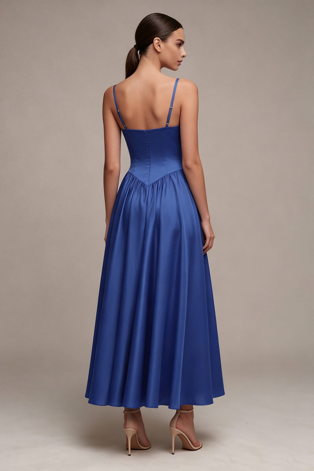 Royal Blue Spaghetti Straps Basque Waist A Line Long Formal Dress
