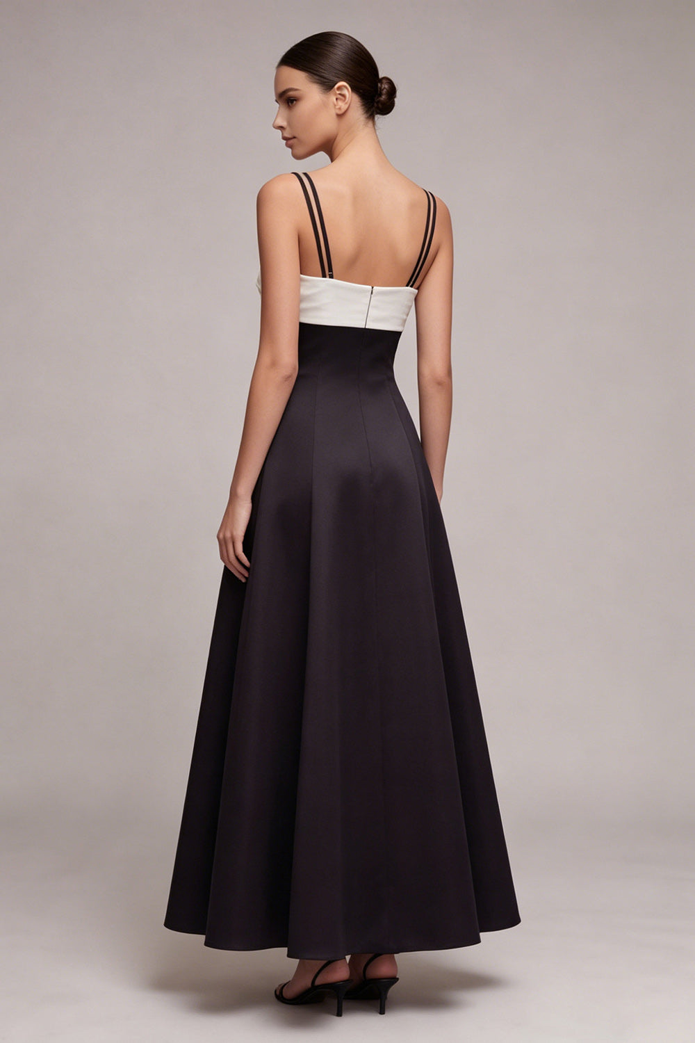 Black and White Spaghetti Straps Long A Line Formal Dress