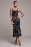 Black and White Mermaid Spaghetti Straps Maxi Polka Dots Dress