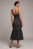 Black and White Mermaid Spaghetti Straps Maxi Polka Dots Dress