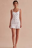 White and Black Thick Straps Short Polka Dots Dress with Ruffles