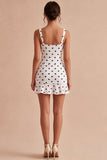 White and Black Thick Straps Short Polka Dots Dress with Ruffles