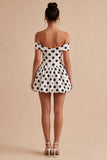 Short White and Black Keyhole Off the Shoulder A Line Polka Dots Dress