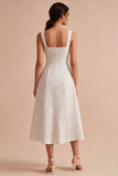 White and Black Thick Straps A Line Maxi Polka Dots Dress