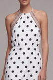 White and Black Halter High Low Polka Dots Dress