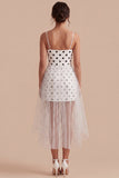 White and Black Spaghetti Straps A Line Maxi Polka Dots Dress