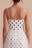 White and Black Spaghetti Straps A Line Maxi Polka Dots Dress