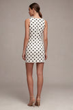 Tight Short White and Black Bateau Neck Polka Dots Dress