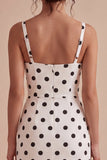White and Black Thick Straps High Low Polka Dots Dress with Ruffles