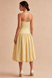Yellow and Black A Line Maxi Strapless Polka Dots Dress