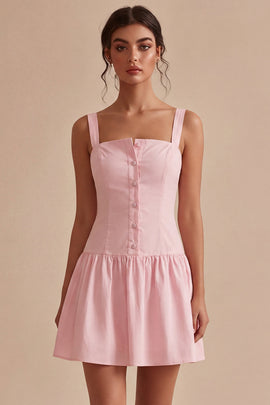 A Line Short Pink Thick Straps Graduation Dress