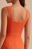 Orange Tight Short Square Neck Graduation Dress