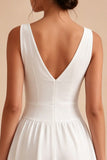 Floral White V-Neck Short A Line Graduation Dress