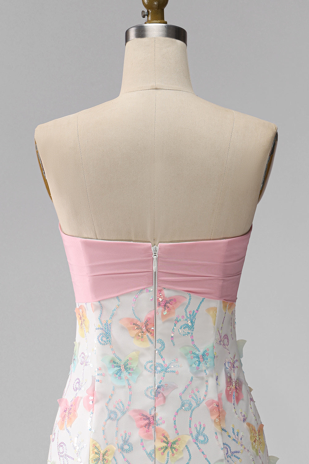Sparkly Pink and White Floral Tight Short Strapless Beaded Graduation Dress