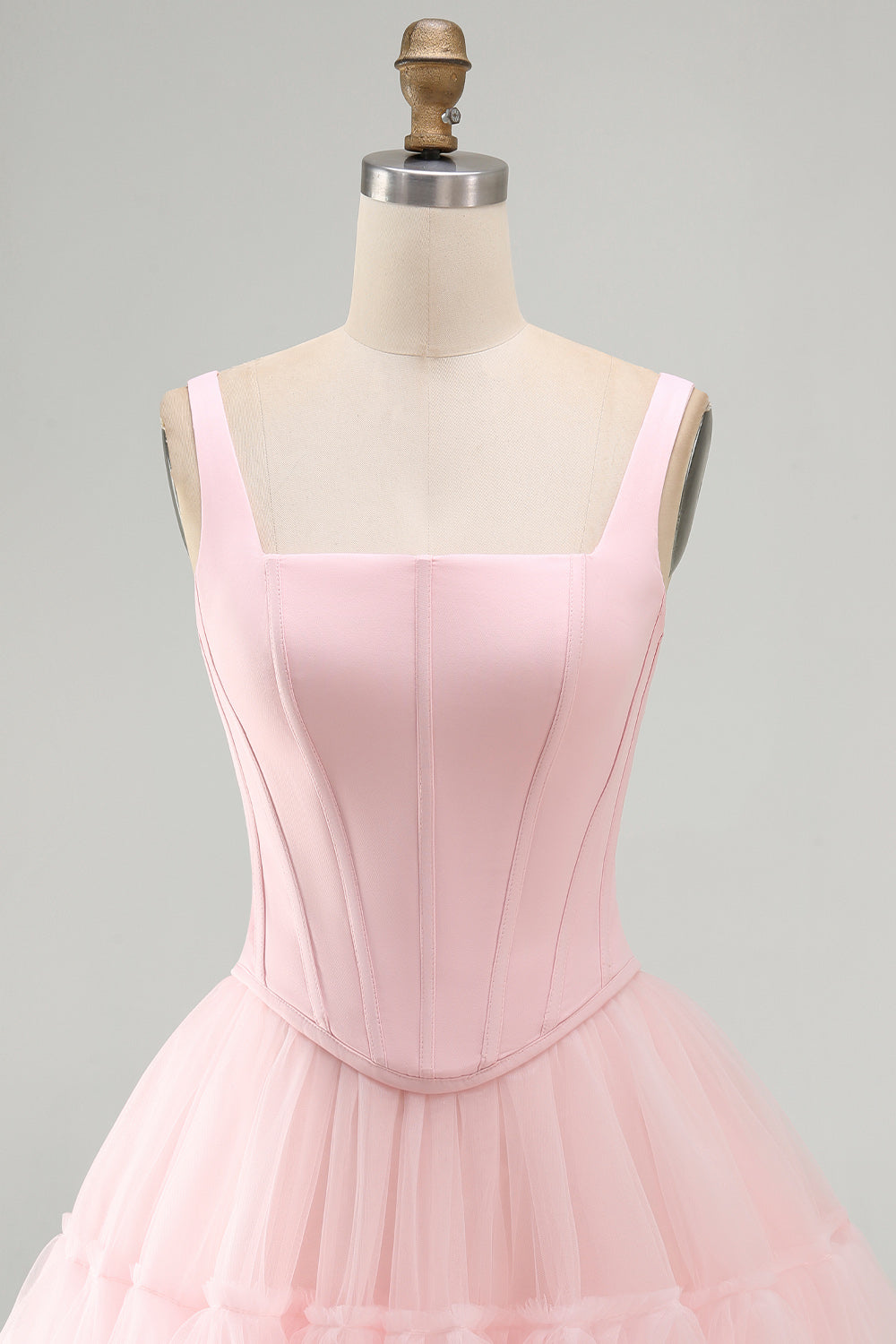 Pink A Line Short Corset Thick Straps Graduation Dress with Ruffles
