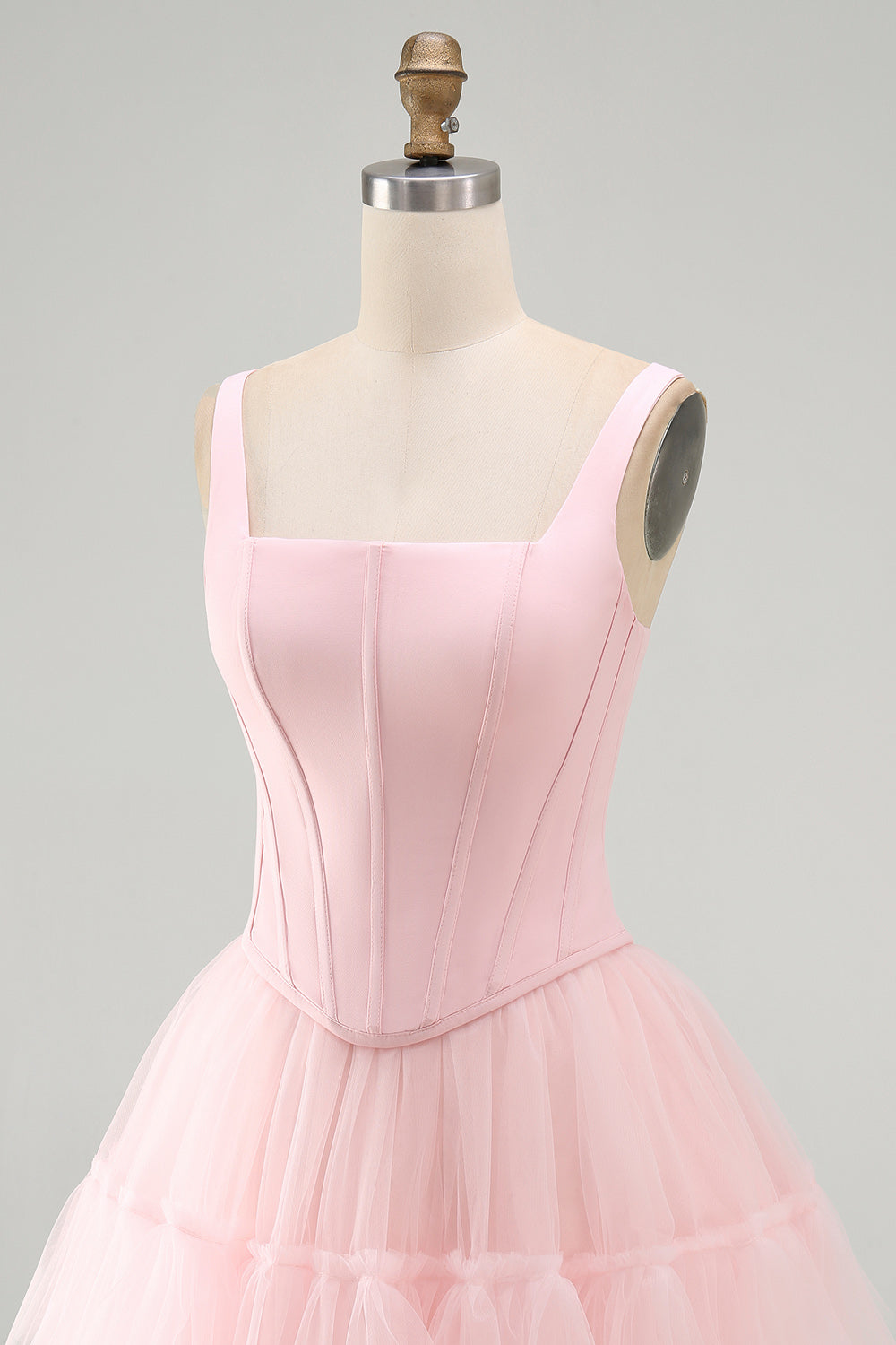 Pink A Line Short Corset Thick Straps Graduation Dress with Ruffles