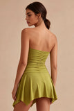 Olive Strapless Asymmetrical Ruched A Line Graduation Dress