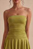 Olive Strapless Asymmetrical Ruched A Line Graduation Dress