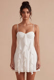 White Spaghetti Straps Short A Line Graduation Dress with Ruffles