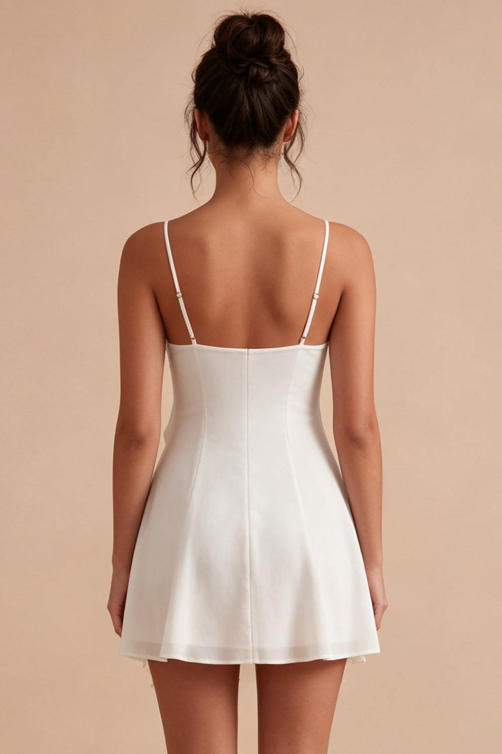 White Spaghetti Straps Short A Line Graduation Dress with Ruffles