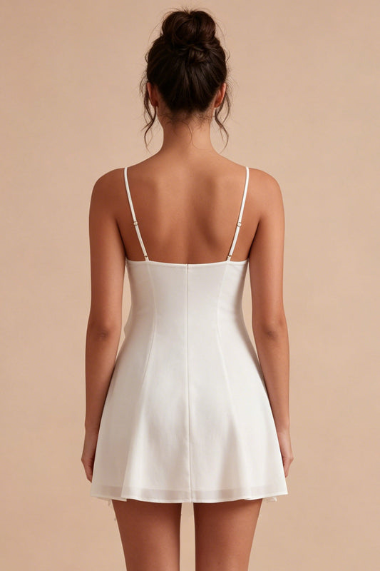 White Spaghetti Straps Short A Line Graduation Dress with Ruffles
