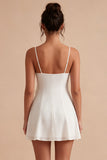 White Spaghetti Straps Short A Line Graduation Dress with Ruffles
