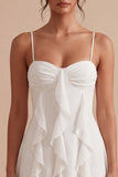 White Spaghetti Straps Short A Line Graduation Dress with Ruffles