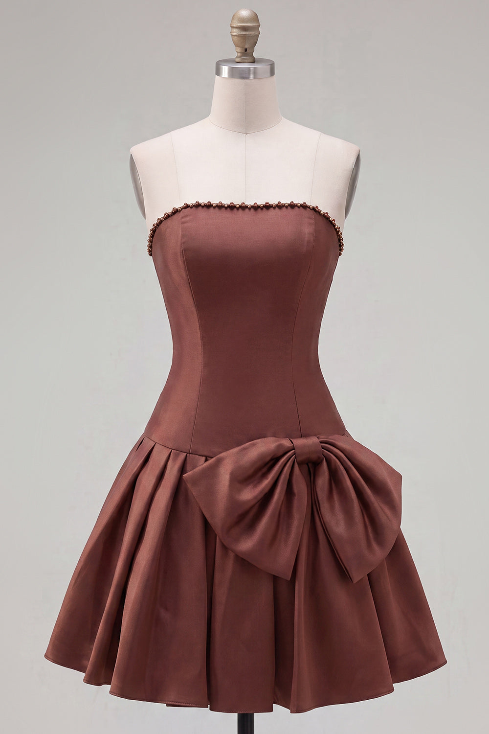 Mint Satin Beaded A-Line Short Homecoming Dress with Bow