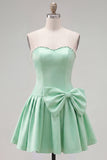 Mint Satin Beaded A-Line Short Homecoming Dress with Bow