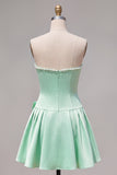 Mint Satin Beaded A-Line Short Homecoming Dress with Bow