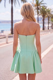 Mint Satin Beaded A-Line Short Homecoming Dress with Bow