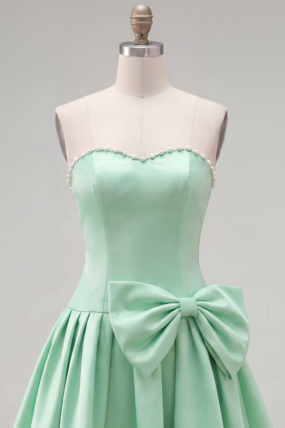 Mint Satin Beaded A-Line Short Homecoming Dress with Bow