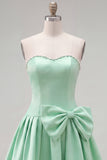 Mint Satin Beaded A-Line Short Homecoming Dress with Bow