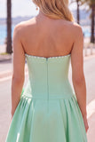 Mint Satin Beaded A-Line Short Homecoming Dress with Bow