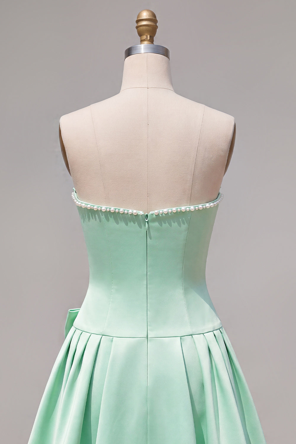 Mint Satin Beaded A-Line Short Homecoming Dress with Bow